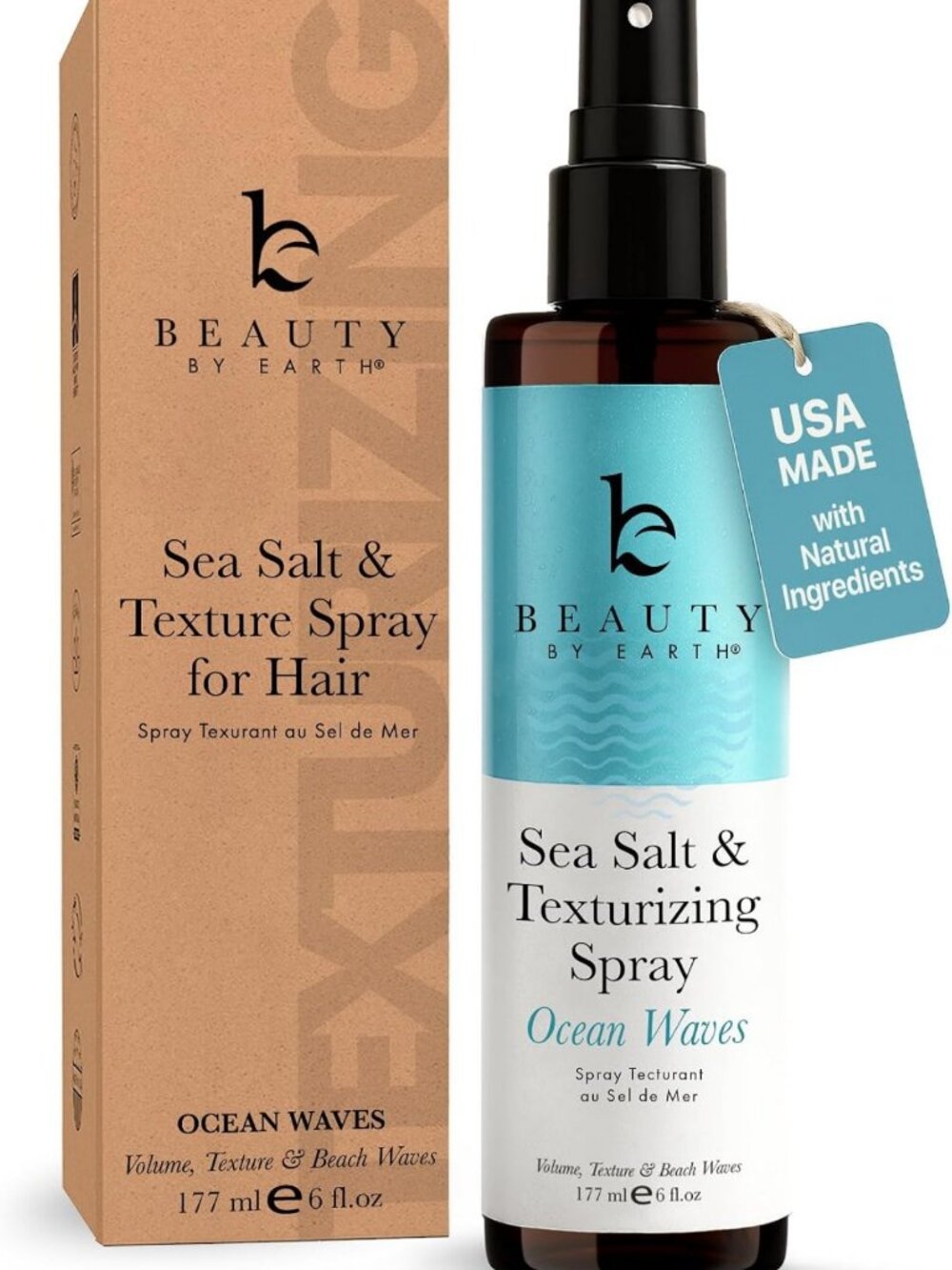 Aloe-Infused Sea Salt Spray for Beach Waves, Texture & Volume, Natural